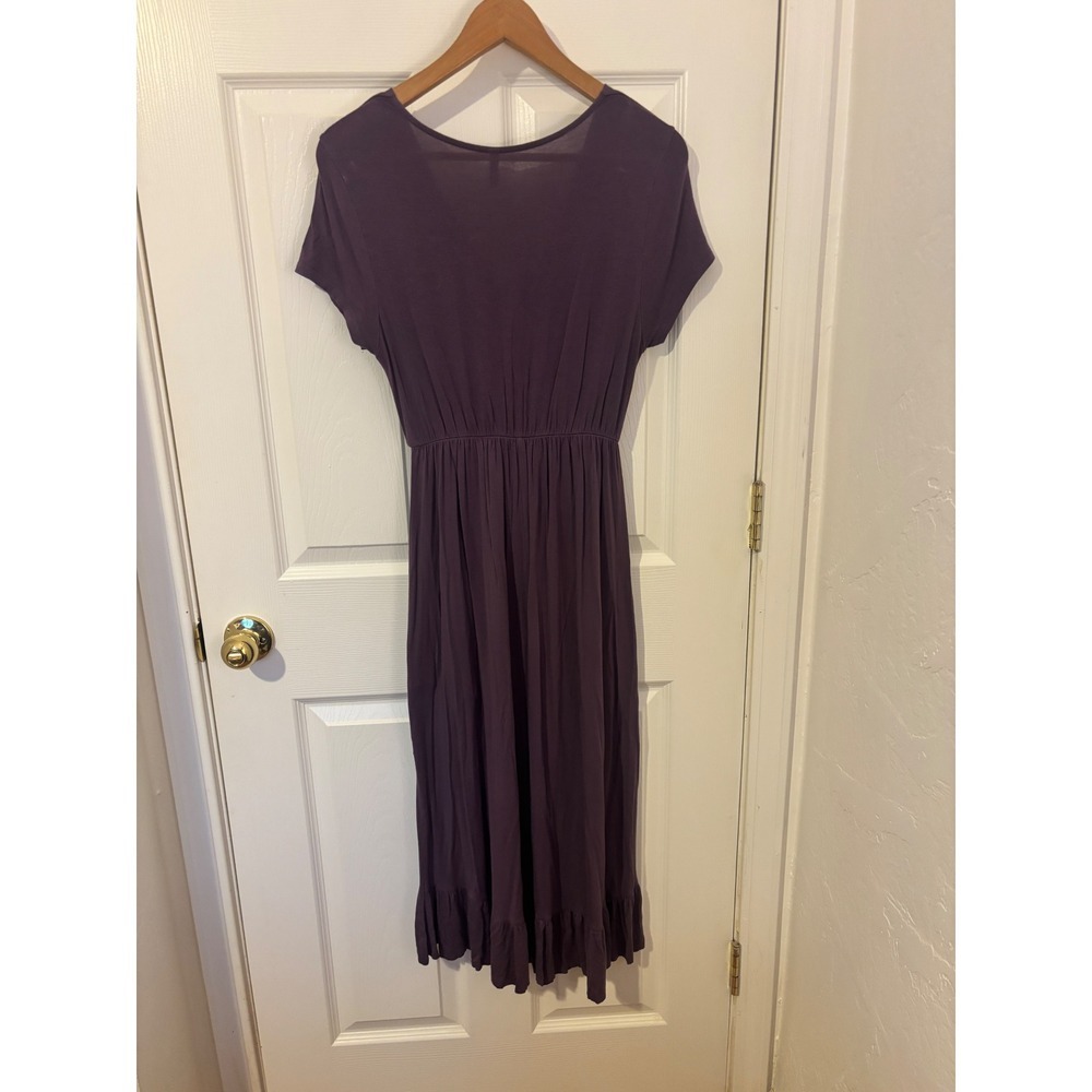 Mother Bee Maternity High Low Ruffle Dress Plum Purple V-Neck Short Sleeve Med - Picture 3 of 6